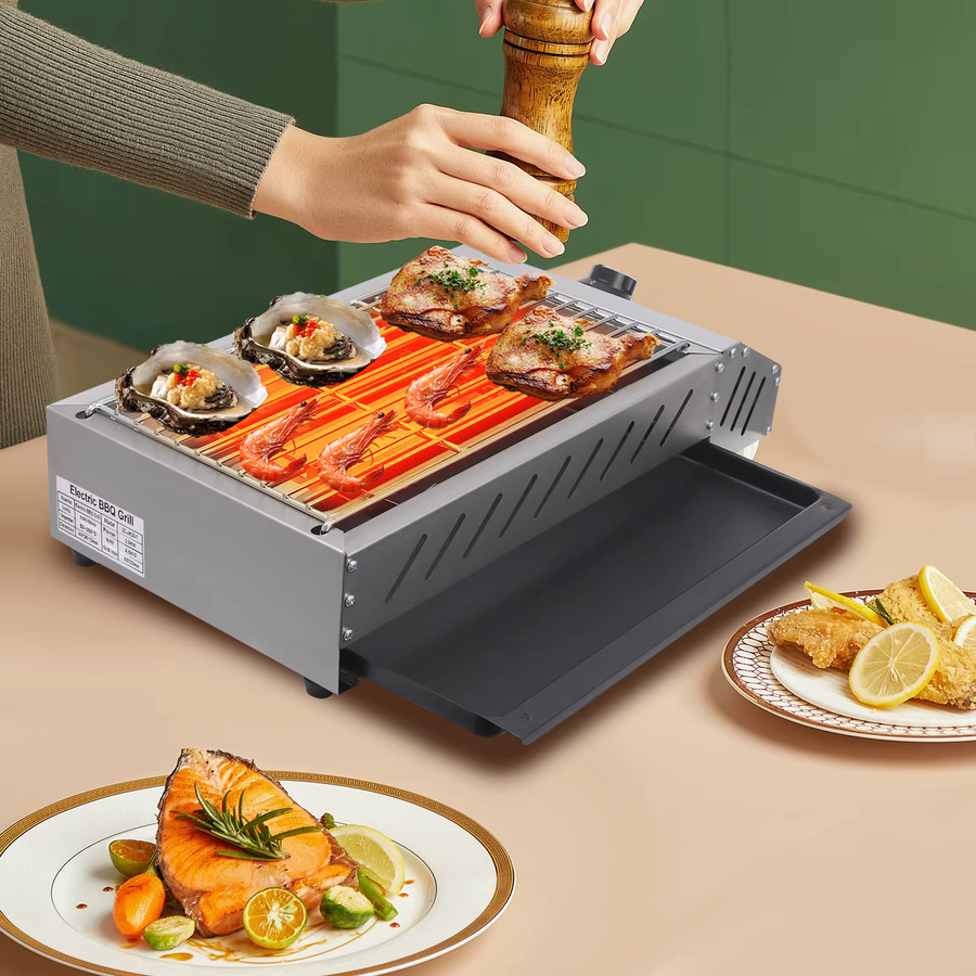 Bymaocar Elektrischer Tischgrill aus Edelstahl mit 2500W Leistung, Silber, B/T/H: 54,2 x 22,0 x 12,0 cm - Bild 4