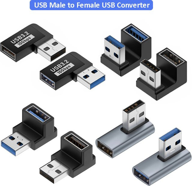 Geris Power USB-C auf USB-A 90-Grad-Adapter in Schwarz für 10-Gbit/s-Datenübertragung als rechtwinklige Verlängerung von Stecker zu Buchse - Bild 1