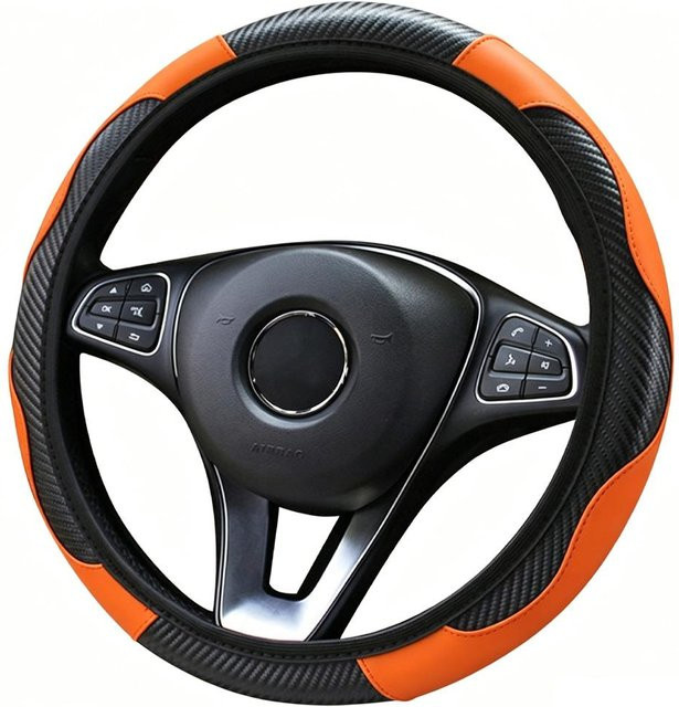 ZENTAURA Auto-Lenkradbezug aus rutschfestem PU-Leder in Orange mit Kohlefaser-Optik, passend für 37–38 cm Durchmesser - Bild 1