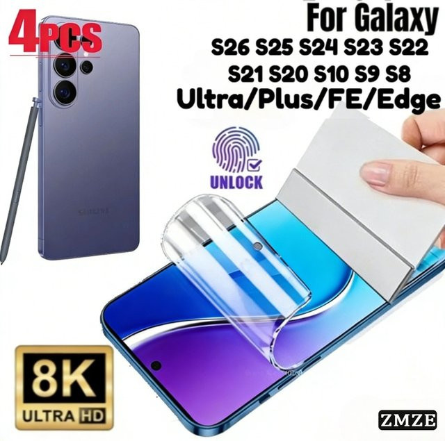 4er-Pack hochauflösende Hydrogel-Displayschutzfolie für Samsung Galaxy S26 S26+ S26 Ultra S25 S24 S23 S22 S21 Plus Ultra FE Edge, transparent - Bild 1