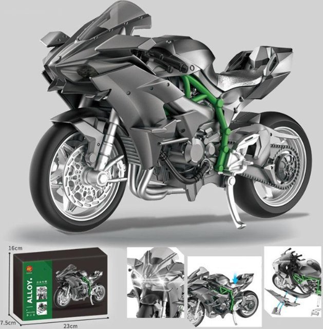 Linyi toy car Panigale V4S Corse Montageversion Motorradmodell, Metall, Schwarz, mit Sound und Licht - Bild 1