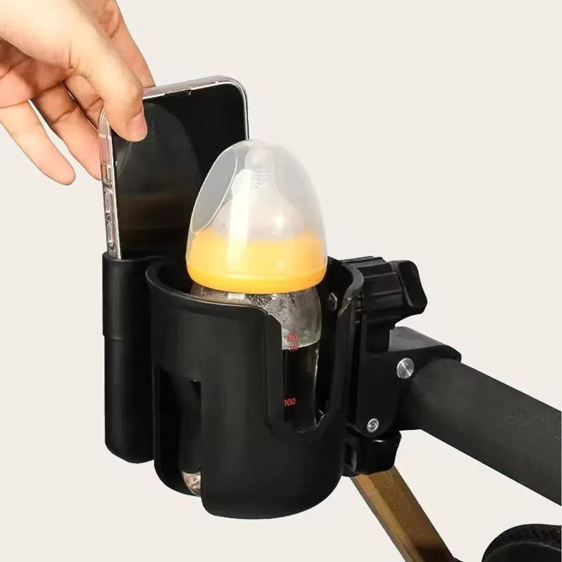 Universeller Kinderwagen Becherhalter und Smartphone-Halterung in Schwarz für Flaschen und Trinkbecher - Bild 4