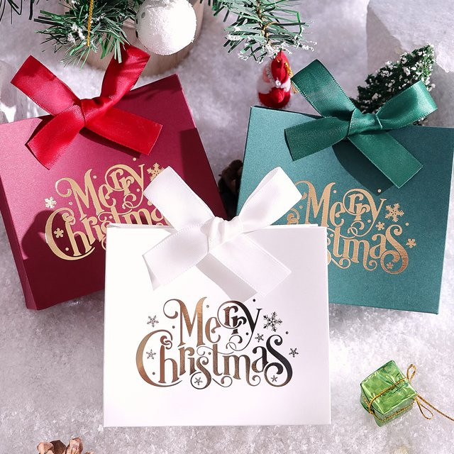 20 Stück Mini-Geschenkboxen Frohe Weihnachten in Grün und Rot mit Satinbändern aus Papier für Pralinen und Leckereien - Bild 1