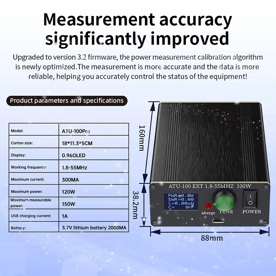 diymore ATU-100Pro Automatischer Universeller Antennentuner 120W 1,8-55MHz mit 0,96-Zoll OLED-Display und Metallgehäuse in Schwarz - Bild 4