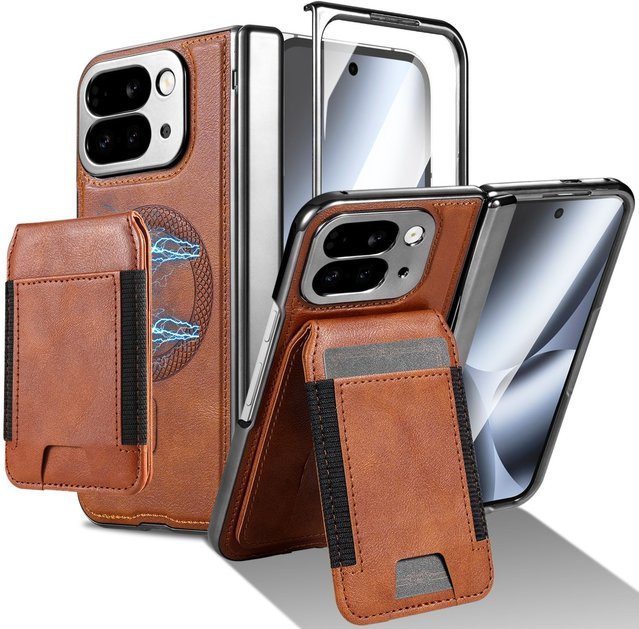 Magnetische 2-in-1 Handyhülle mit integriertem Scharnierschutz und Kartenhalter für Google Pixel 10 Pro Fold und 9 Pro Fold in Braun - Bild 1