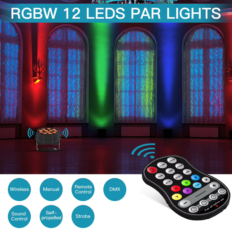 U'King 8er Set Batterie LED Par Licht RGBW mit Fernbedienung und Montagehalterung, Schwarz/Multicolor, für DJ, Party, Hochzeit und Geburtstag - Bild 2