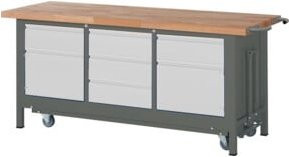 STIER Werkbank Premium mit absolutem Fahrgestell, 5 Schubladen und 2 Flügeltüren, Grau, B/T/H: 200 x 70 x 88 cm - Bild 1