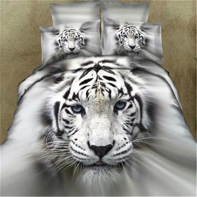 Allbestart Bettwäscheset Weißer Tiger aus Mikrofaser, Set bestehend aus Bettbezug und Kissenbezug, Breite: 140 cm, Höhe: 210 cm - Bild 1
