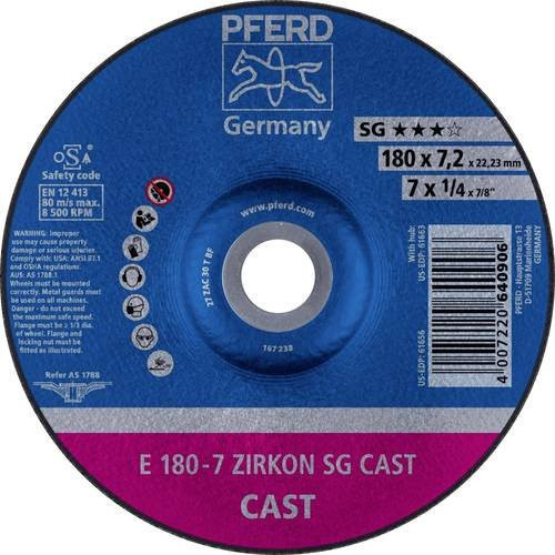 PFERD Schruppscheibe ZIRKON SGP CAST für Guss, Durchmesser: 180 mm, Breite: 18 mm, Bohrungs-Ø: 22,23 mm, Grau/Blau - Bild 1