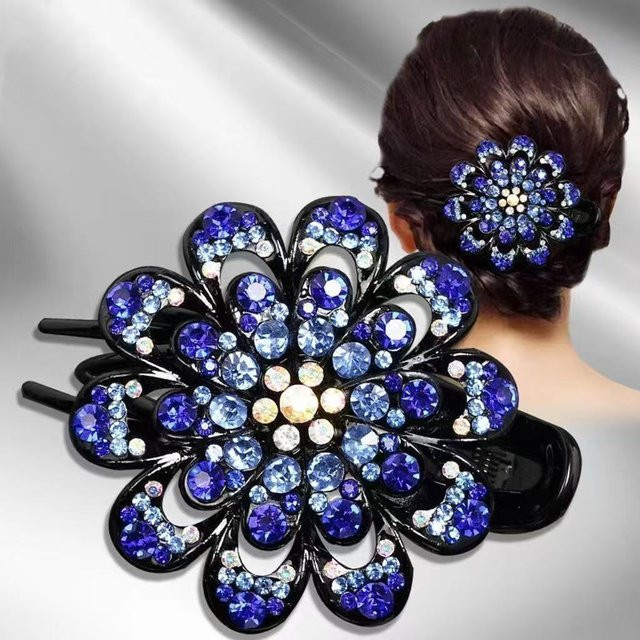 Haarspange Blumen, Kristall Strass, blau, Damen - Bild 1