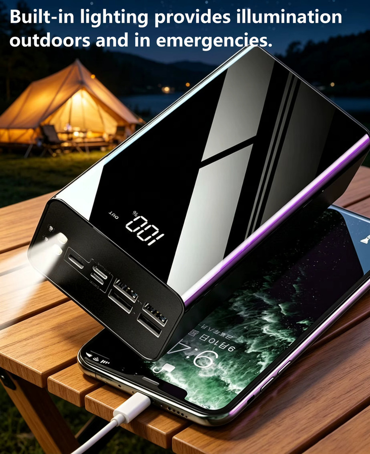InTessry Powerbank mit 50000mAh Kapazität in Schwarz, schnelles USB-Ladegerät mit LED-Anzeige und Taschenlampe für iPhone, Android und digitale Geräte - Bild 3