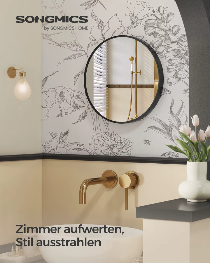 SONGMICS Wandspiegel rund in Schwarz mit Metallrahmen, Durchmesser: 40,7 cm - Bild 1