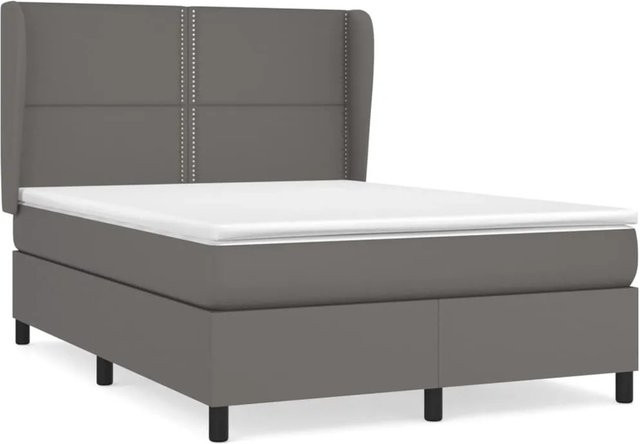 vidaXL Boxspringbett mit Matratze in Grau aus Kunstleder, B/T: 140 x 190 cm - Bild 1