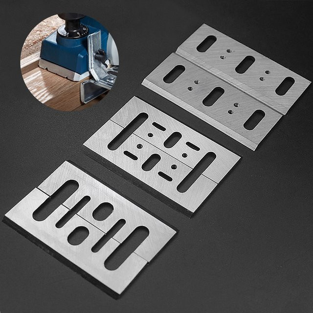 2 Stück Ersatz-Hobelmesser aus Holz für Elektrohobel passend für Makita 1900b und KP0800, Hitachi F20 sowie DeWalt D26676 und DW680, Farbe: Silber - Bild 1