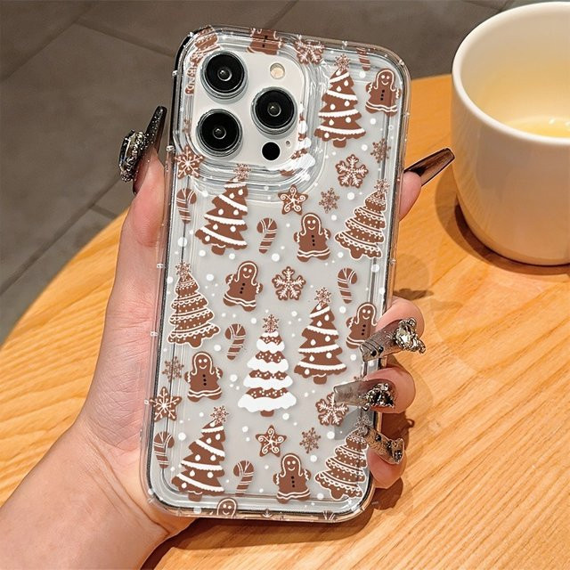 Transparente TPU Handyhülle mit Weihnachtsbaum- und Lebkuchenmann-Muster für iPhone 11 bis iPhone 17 Pro Max Serie - Bild 1