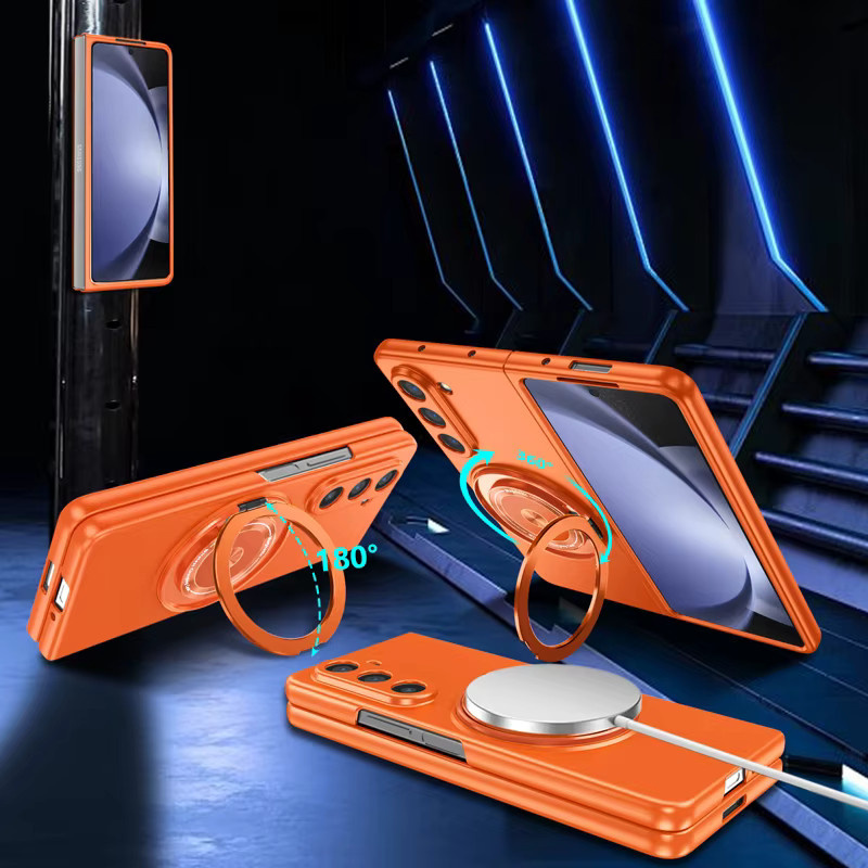 Magnetische kabellose Ladehülle für Samsung Galaxy Z Fold 6, Z Fold 5, Z Fold 4 und Z Fold 3 mit 360 Grad drehbarem O-Ständer in Orange - Bild 3