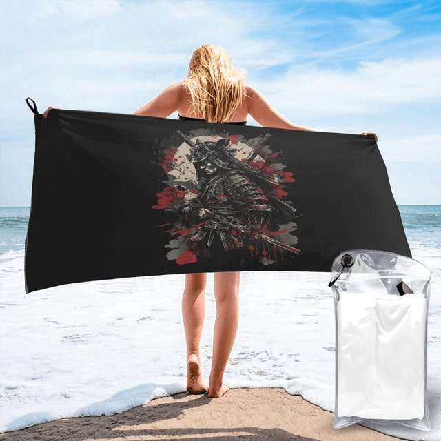 Strandtuch Japanischer Samurai Krieger von Creative Man aus weicher Mikrofaser, schnelltrocknend und saugfähig, Farbe: Weiß, B: 40 cm, H: 60 cm - Bild 1