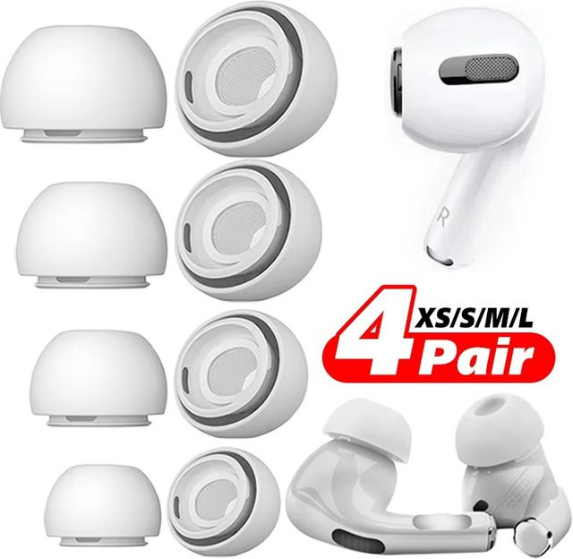 4 Paar Silikon-Ohrstöpsel in Weiß für Apple AirPods Pro 1 und 2 als Ersatz-Ohrkappen zur Lärmreduzierung - Bild 1
