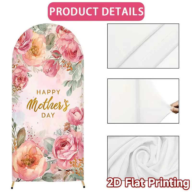 VIKAMA Rundes Bogenhintergrund-Textil mit rosa Blumenmuster für Hochzeiten und Muttertags-Partys, Farbe: Pink/Mehrfarbig, B/H: 120 x 50 cm - Bild 2