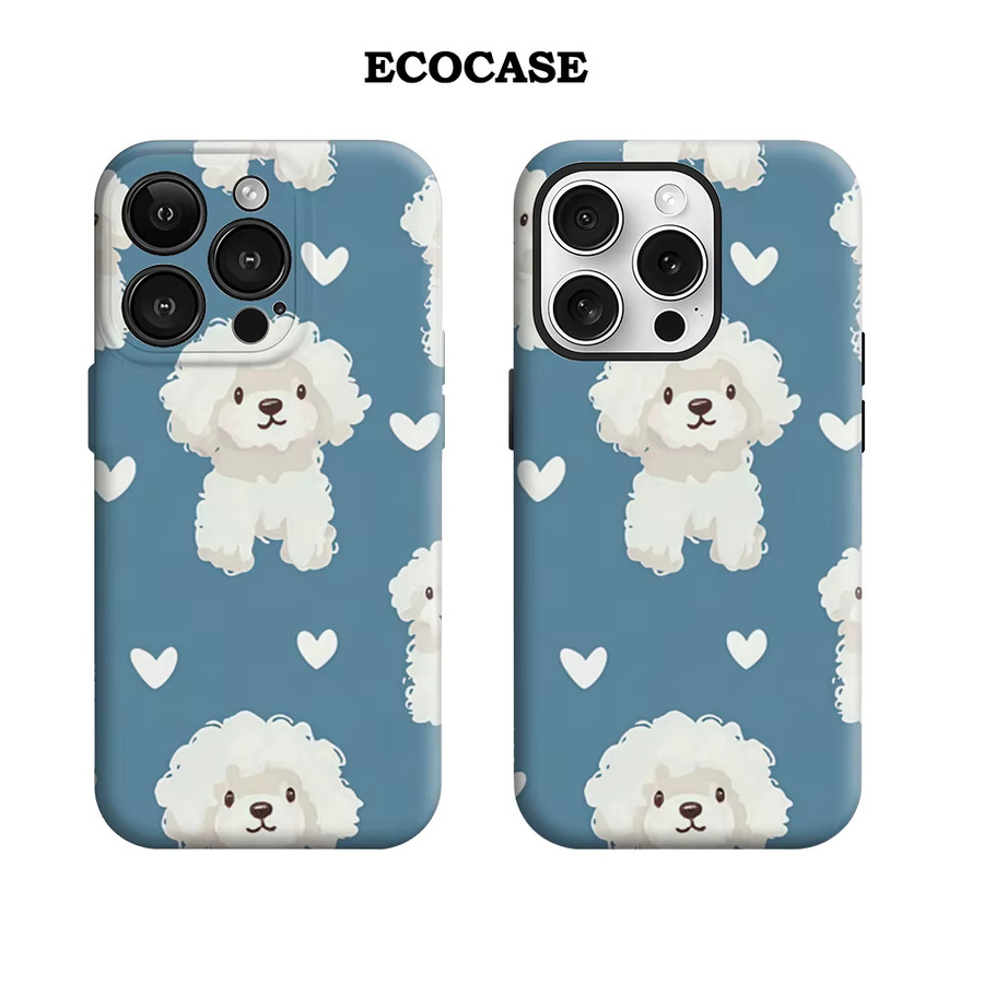Potdemiel Handyhülle mit blau-weißem Pudel und Herz für iPhone 17 16 15 14 13 Pro Max Plus mit doppelschichtiger Rückseite - Bild 2