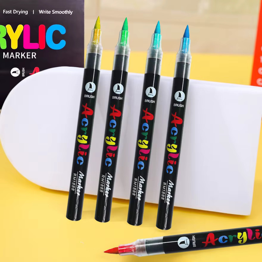 Acrylmarker Set mit flexibler Pinselspitze auf Wasserbasis in 60 Farben für Felsmalerei und Metallgewebe - Bild 4