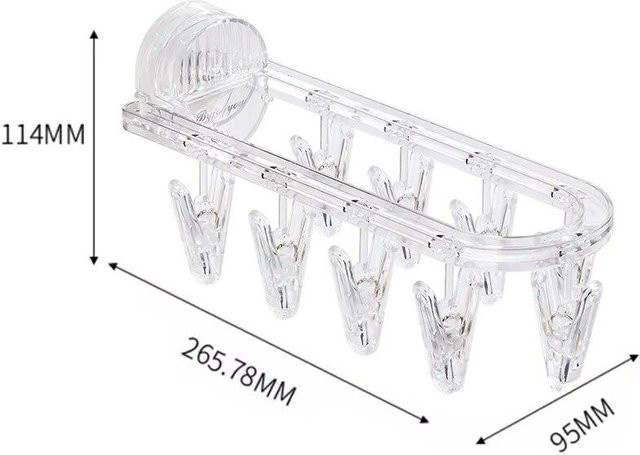 Yiran Furniture Klappbarer Wäscheständer mit Saugnapf für das Badezimmer, Socken- und Wäschetrockner mit Multi-Clips, Farben: Weiß, Schwarz oder Transparent - Bild 1