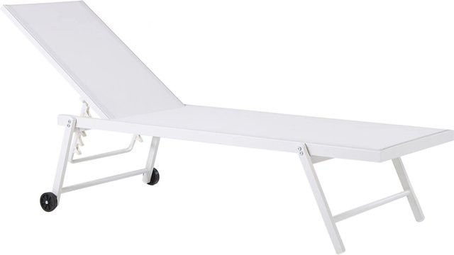 Beliani Gartenliege Weiss mit verstellbarer Kopfstütze und Rollen, B/T/H: 198 x 65 x 107 cm - Bild 1