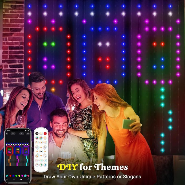 Intelligente RGBIC LED-Vorhanglichter mit 400 LEDs, USB-Betrieb, App- und Fernbedienung, mehrfarbig - Bild 1