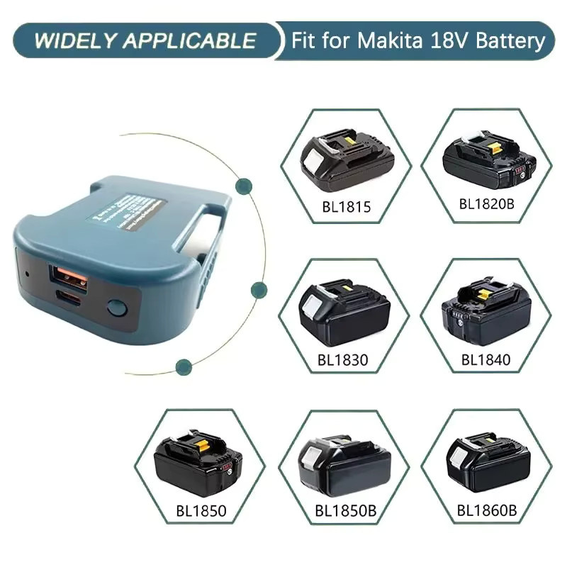 Makita 18V Lithium-Akku Schnellladegerät Adapter mit 5V USB und 18W Typ-C Anschluss in Blau - Bild 4