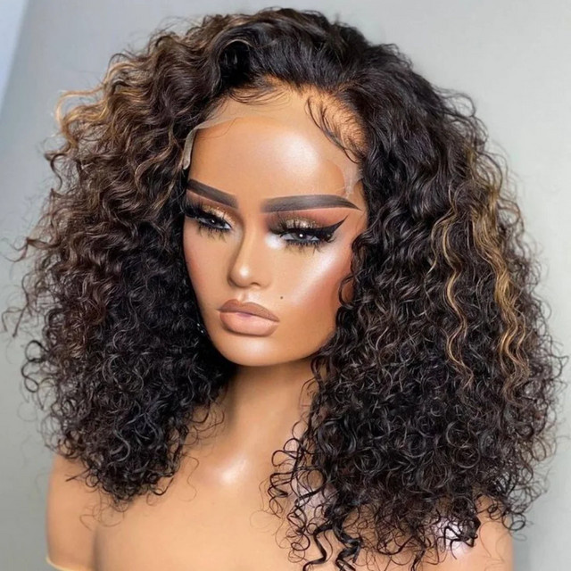 Kikny Lace-Front-Perücke, synthetisch, lockig, Highlight-Braun, 66 cm - Bild 1