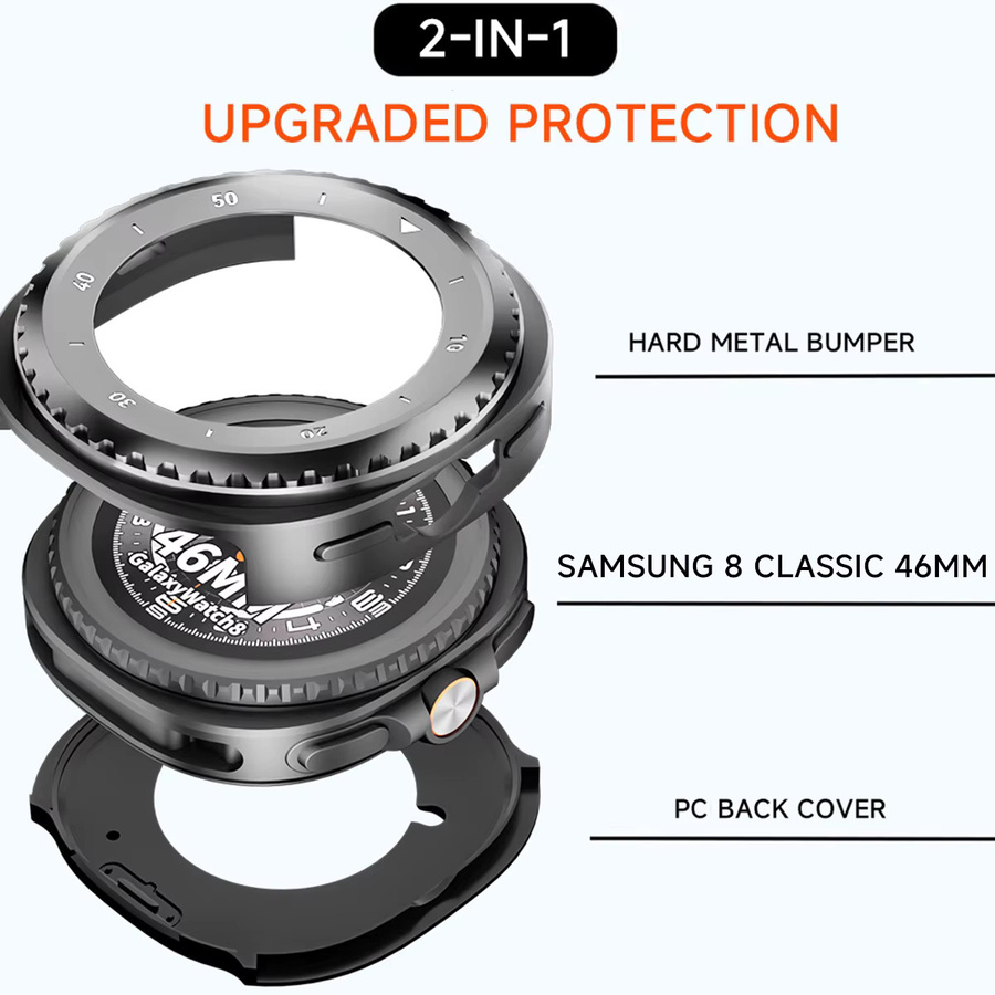 CHIICSMART Schutzhülle für Samsung Galaxy Watch 8, Alloy+PC-Gehäuse, Black White - Bild 2