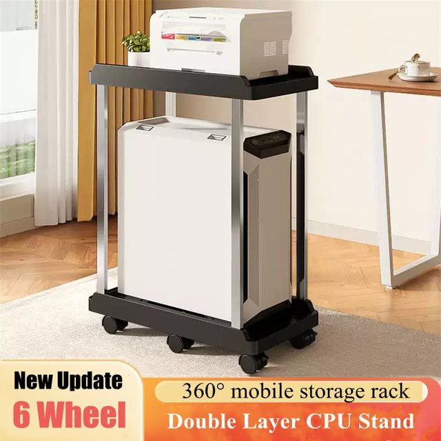 BEISHI Mobiler CPU-Ständer und Computer-Host-Halterung mit doppelschichtigem Regal für Home-Office und A4-Drucker - Bild 1