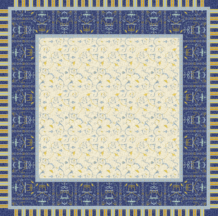Bassetti Tischdecke Twill OPLONTIS aus Baumwolle in Blau mit floralem Muster - Bild 1