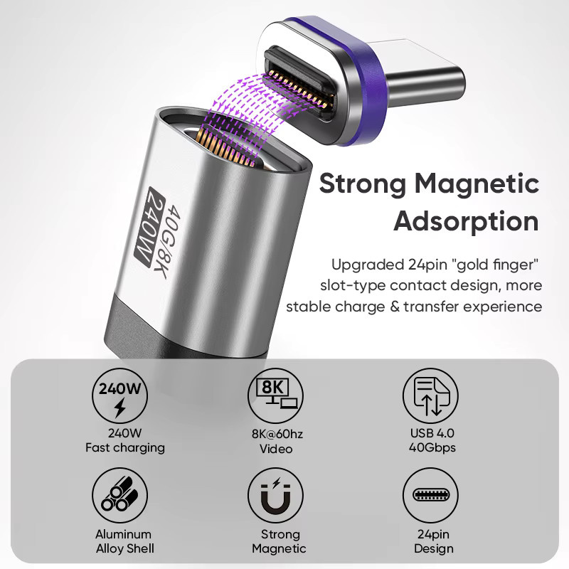 AUFU Magnetischer USB-C Adapter 24Pin 240W mit Thunderbolt 3 und USB4.0 Unterstützung für 8K Schnellladen und OTG - Bild 6