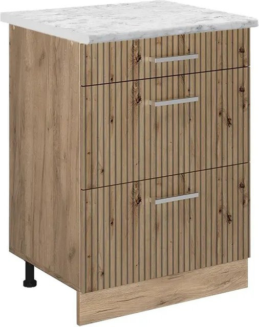 Vicco Küchenunterschrank R-Line Artisan-Eiche und Goldkraft Eiche mit Marmor-Optik, B/T/H: 60 x 60 x 81,6 cm - Bild 1
