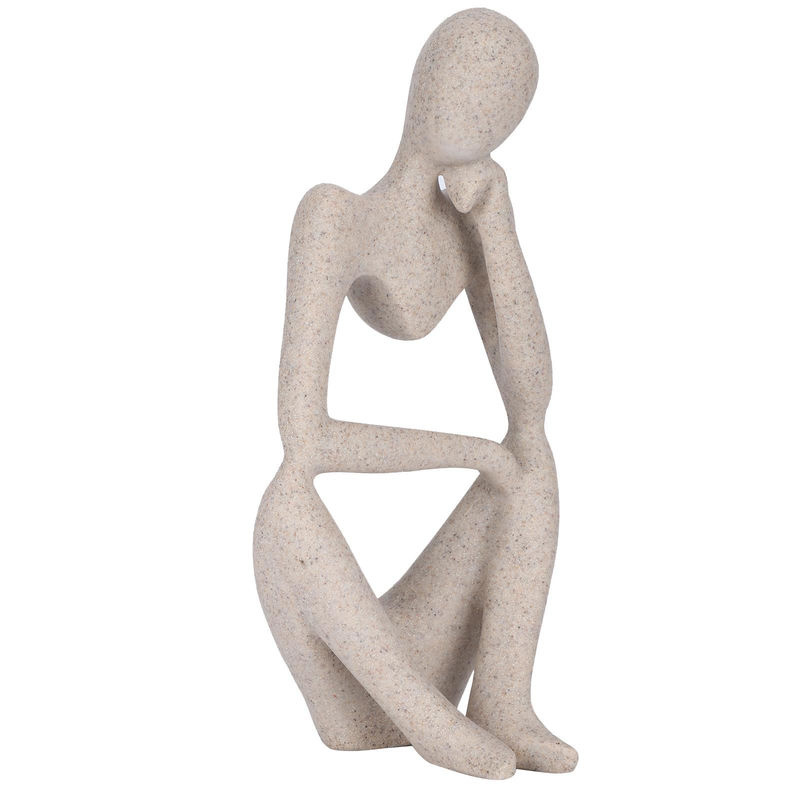 Tooarts Abstrakte Denker Skulptur aus Kunstharz in Beige, minimalistische Statue für Heim und Büro, Höhe: 23,7 cm, Breite: 12 cm, Tiefe: 9,2 cm - Bild 2