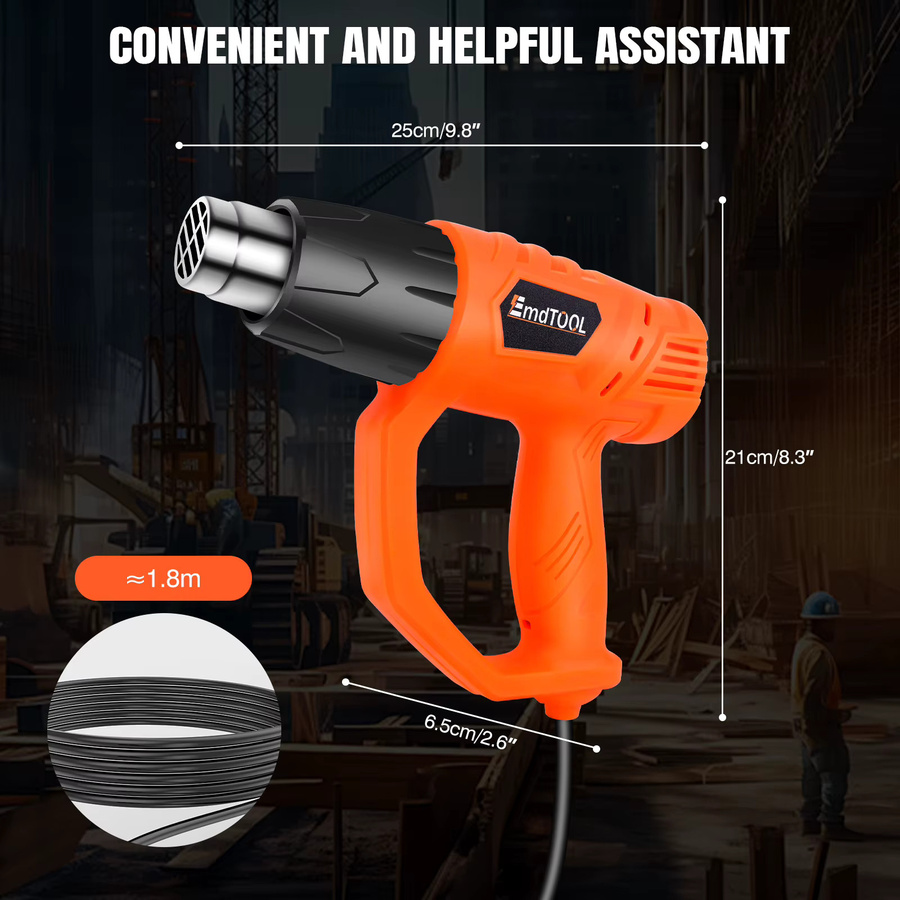 BRIEFNESS Heißluftpistole Set in Orange mit 2000W Leistung, 2 Temperaturstufen (300 °C - 600 °C) und 2 Luftstromgeschwindigkeiten inklusive 4 Düsen - Bild 2
