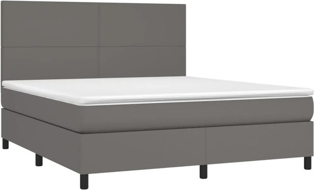 vidaXL Boxspringbett mit Matratze in Grau aus Kunstleder mit LED-Unterbettbeleuchtung und USB-Ladeanschluss, B/T: 180 x 200 cm - Bild 1