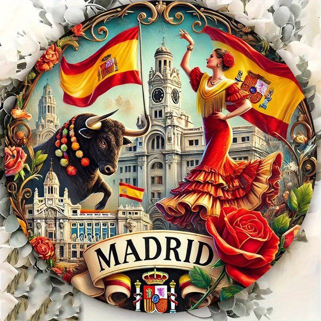 Rundes Metallschild Potdemiel mit Madrid-Motiv in Multicolor zur Wanddekoration - Bild 1