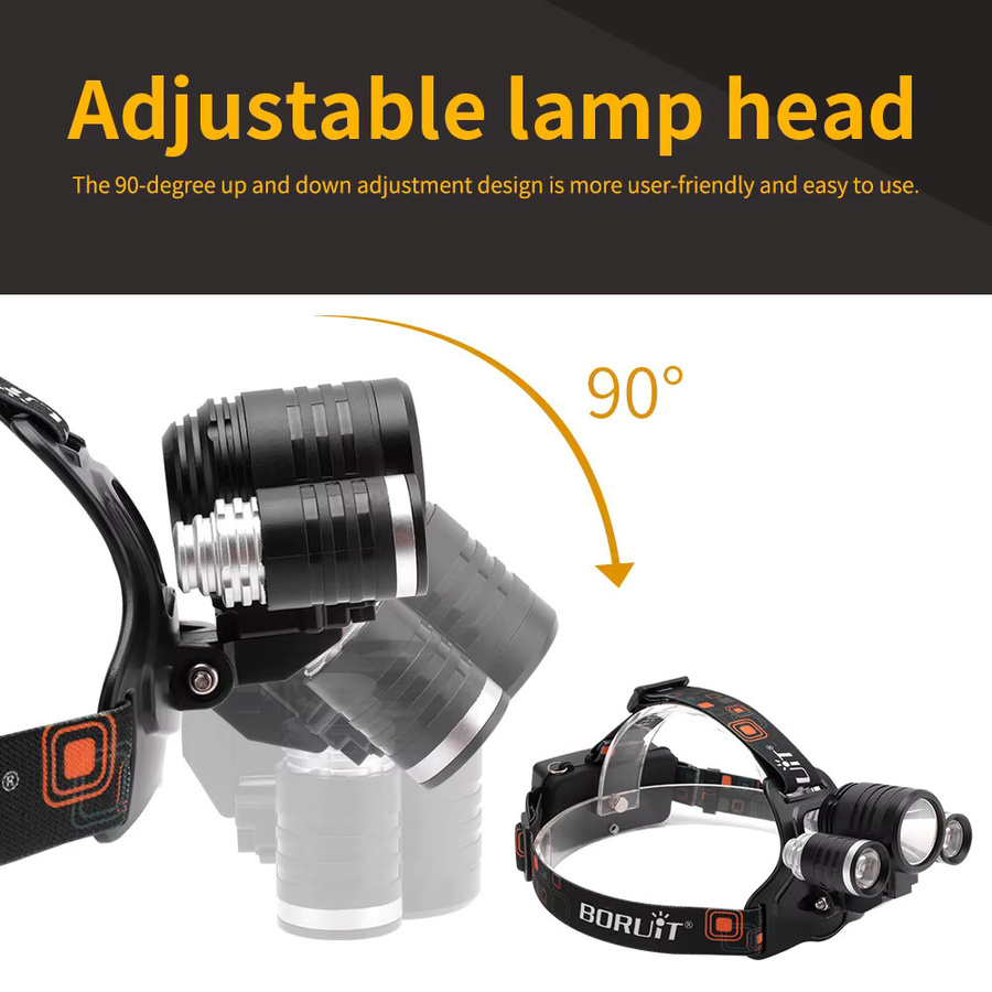 Boruit leistungsstarker LED-Scheinwerfer mit wiederaufladbarem 18650 Akku und USB-C, schwarze Taschenlampe für Camping, Arbeit und Outdoor-Aktivitäten - Bild 3
