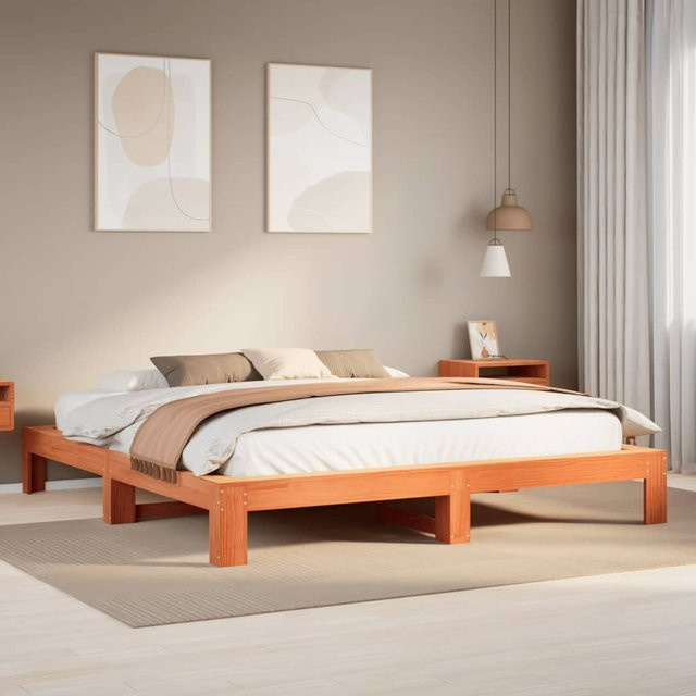 vidaXL Massivholz Bettgestell aus Kiefer in Braun, B/T/H: 180 x 200 x 31,5 cm - Bild 3