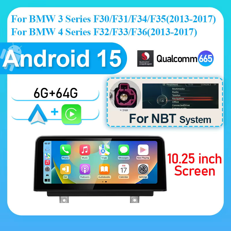 DMDNAVI Android 15 Carplay Auto-Multimedia für BMW 3/4 Serie F30 F31 F32 F33 F34 F35 F36 2013-2017 NBT System mit 10,25 Zoll Touchscreen, 6+64G, Qualcomm Chip, Schwarz - Bild 6