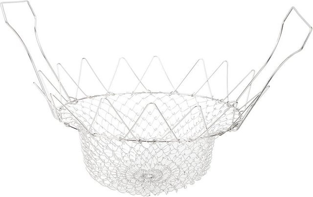 CosyHome Edelstahl-Dampfspüler und zusammenklappbarer Frittierkorb in Weiß und Silber, rundes Sieb für frittierte Lebensmittel - Bild 1