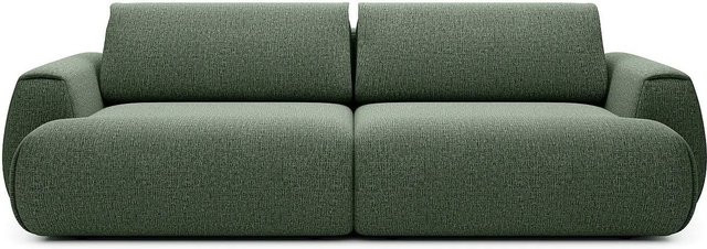 Vente-unique Schlafsofa Monelia in Tannengrün mit Schlaffunktion und Auszugsschublade aus Chenille-Stoff, Breite: 260 cm - Bild 1