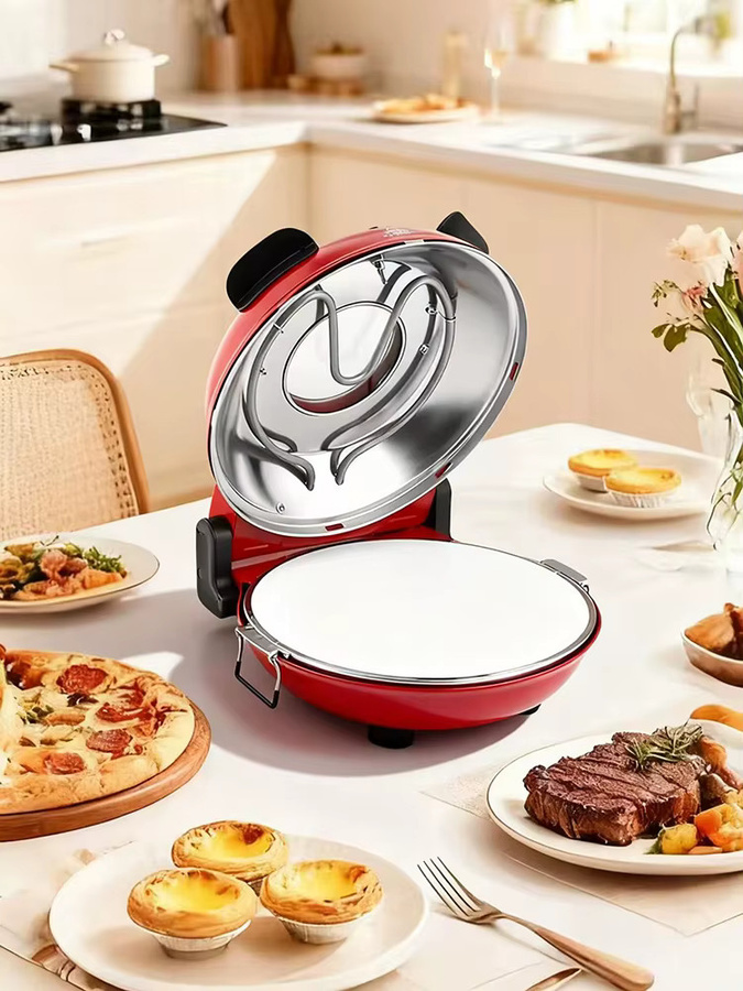YIBAKE Elektro-Pizzaofen 12 Zoll in Rot mit Keramikstein und dualer Temperaturregelung bis 420 Grad - Bild 7