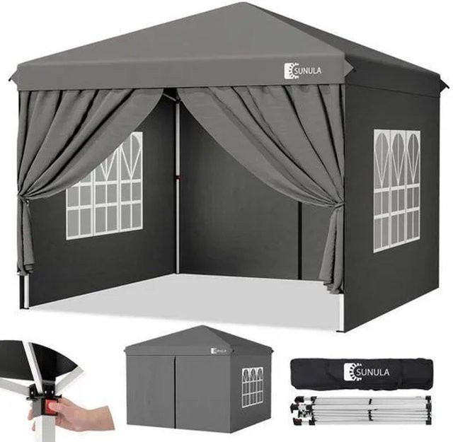 Sunula Faltpavillon Grau mit 4 Seitenteilen, wasserdicht und winterfest, B/T/H: 300 x 300 x 260 cm - Bild 1
