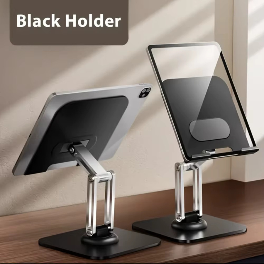 Robuster Tablet-Ständer aus Metall in Schwarz, höhenverstellbar mit drehbarer Basis für iPad und Smartphone - Bild 2
