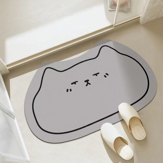 Fußmatte mit Cartoon-Katzen-Design von Yiran Furniture, Kieselgur-Stil, grau/mehrfarbig, B/T: 80 x 50 cm - Bild 1