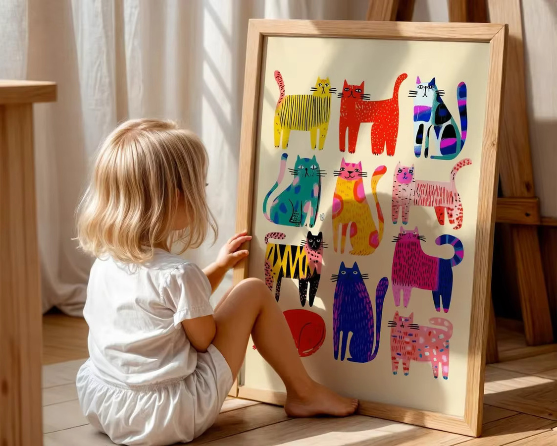 Abstrakter Pop-Art Katzen-Kunstdruck von SHENCHEN in Multicolor als wandmontiertes Porträt - Bild 3