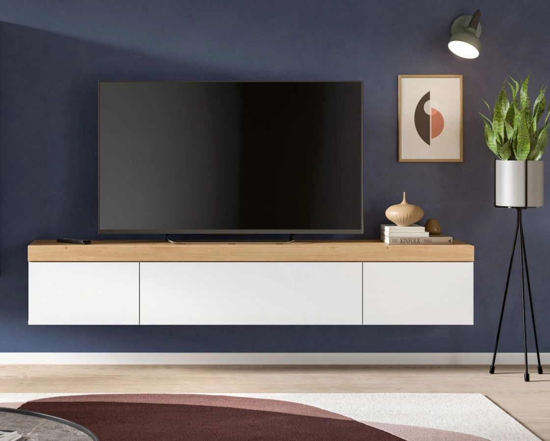 Inn.Furn TV-Lowboard Siena modern in Weiß und Eiche, B/T/H: 180 x 34 x 33 cm - Bild 2
